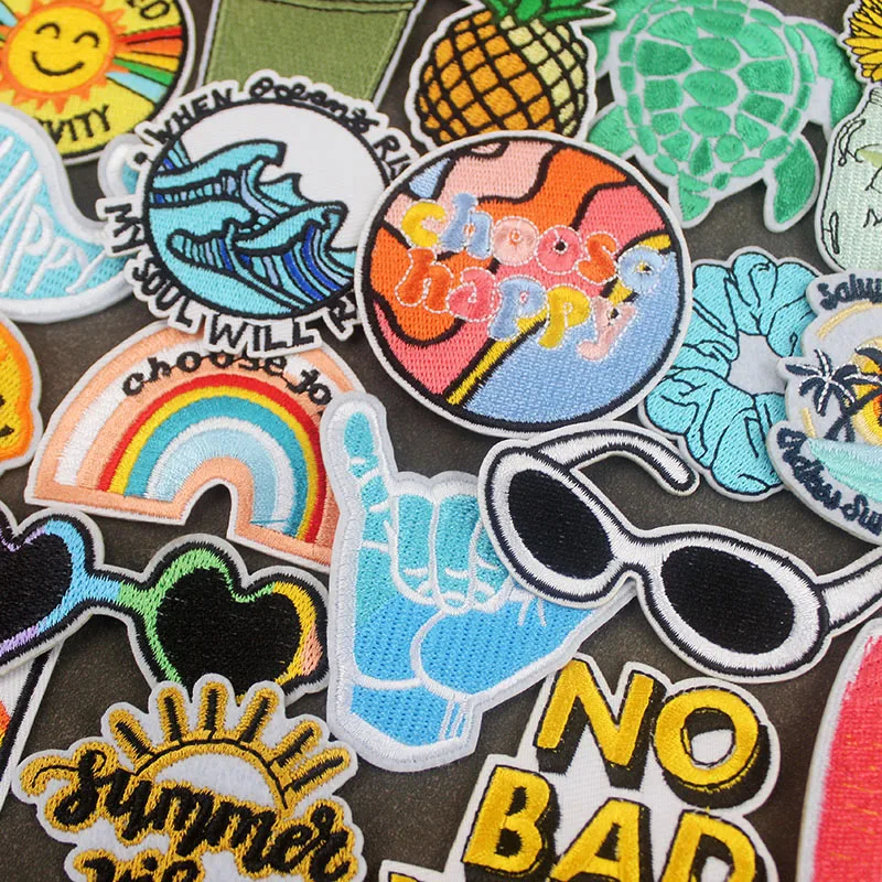 Be Happy Beach Ironing Patches for Cloth DIY Handmade Badges Embroidery Sunglasses Sewing Supplies Appliques 20 Pcs a Lot