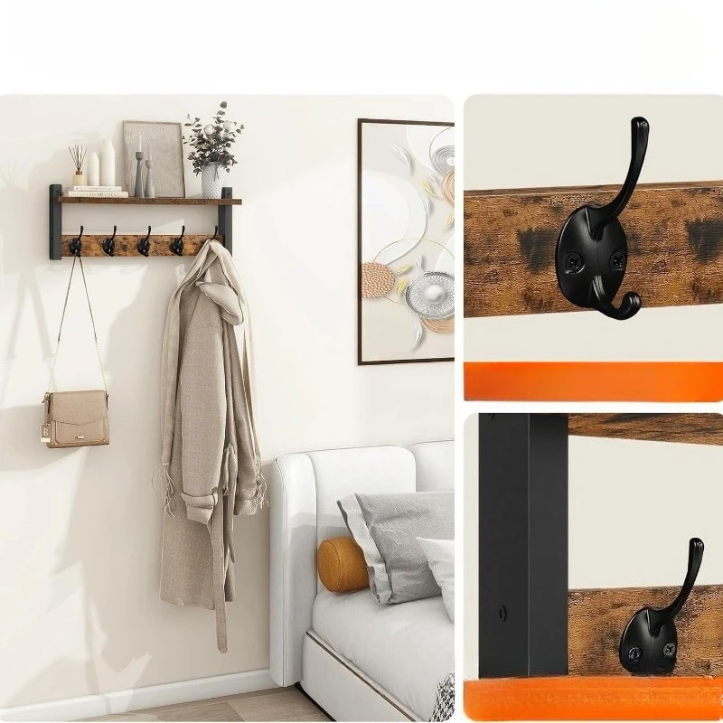 

Custom Bathroom Supplies Kitchen Solid Wood Drilling Storage Rack Wall Hanger with 5 Hooks for Home Decor Storage Wall Hanger