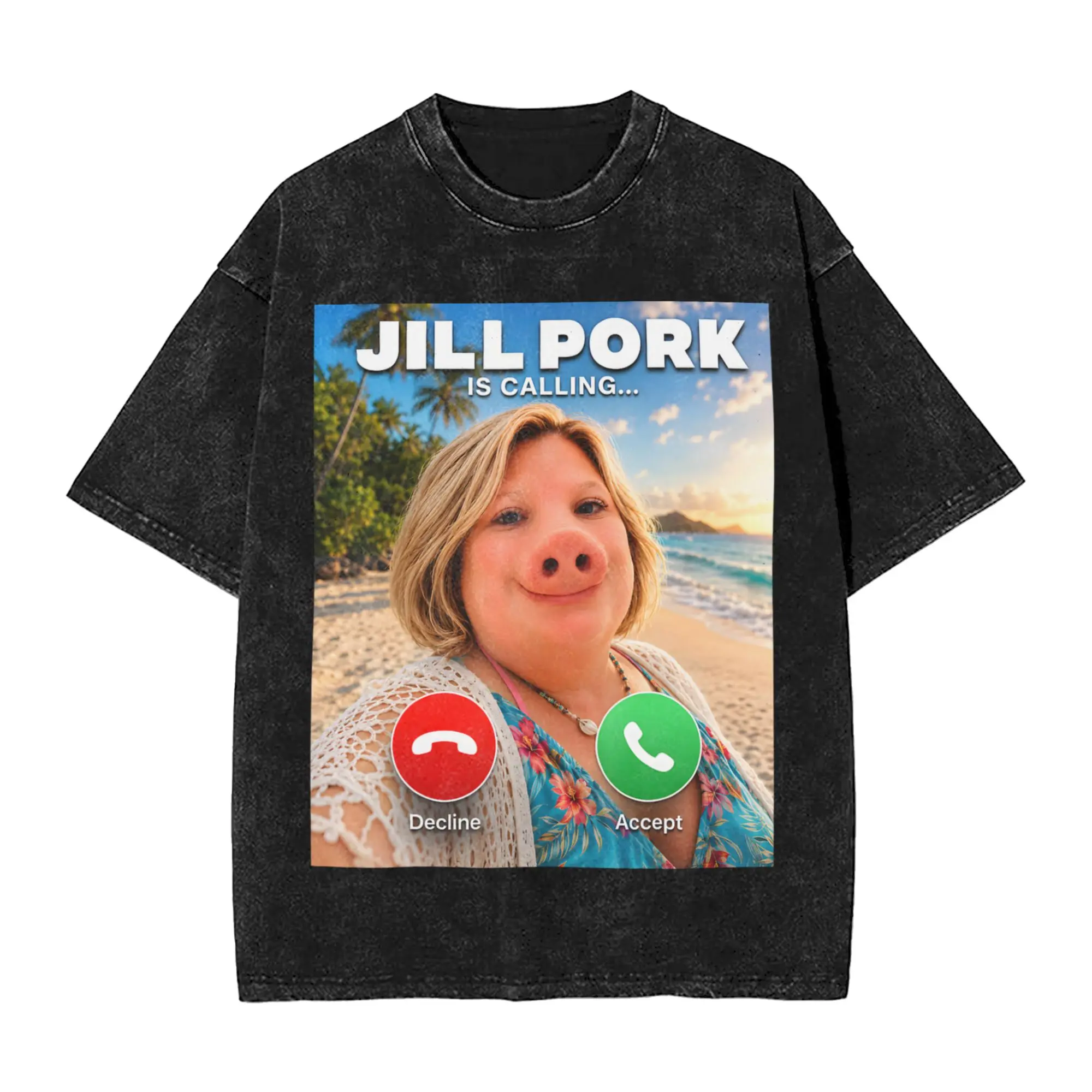 Vintage Washed T-Shirt Jill Pork John Pork is Calling Brainrot Meme Loose T Shirts Hip Hop Tshirt for Male Beach Casual Top Tees