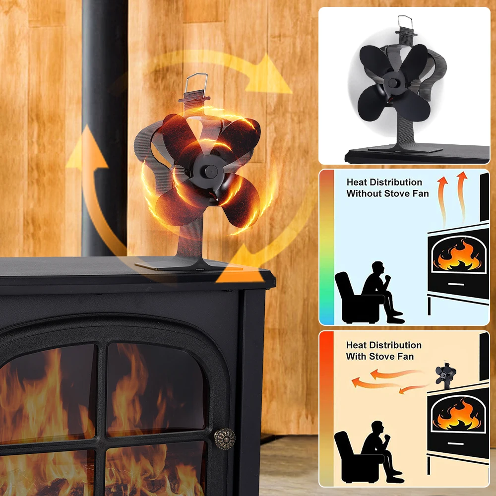 Fireplace Fan 4 Blades Heat Powered Stove Fan Crown Style Eco Quiet Fan Log Wood Burner Home Heater Efficient Heat Distribution