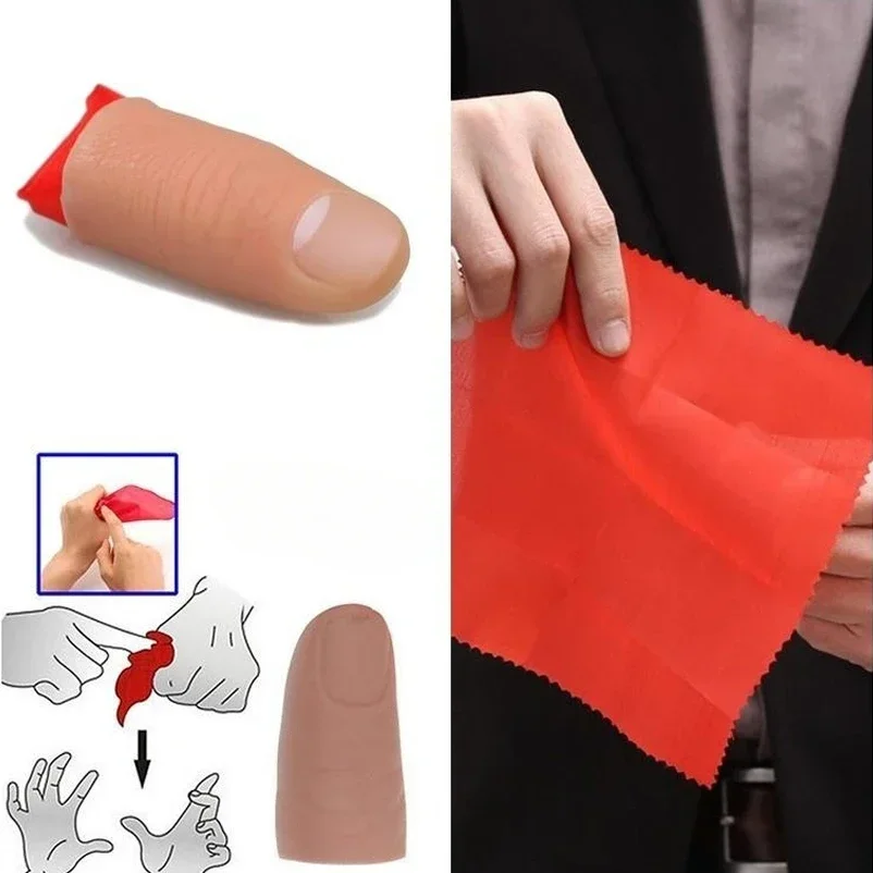 Finger Magic Trick Disappearing Silk Fake Thumb Tip Reality Magician Close Up Stage Show Prop Prank Toy Red Silk Magic Prop