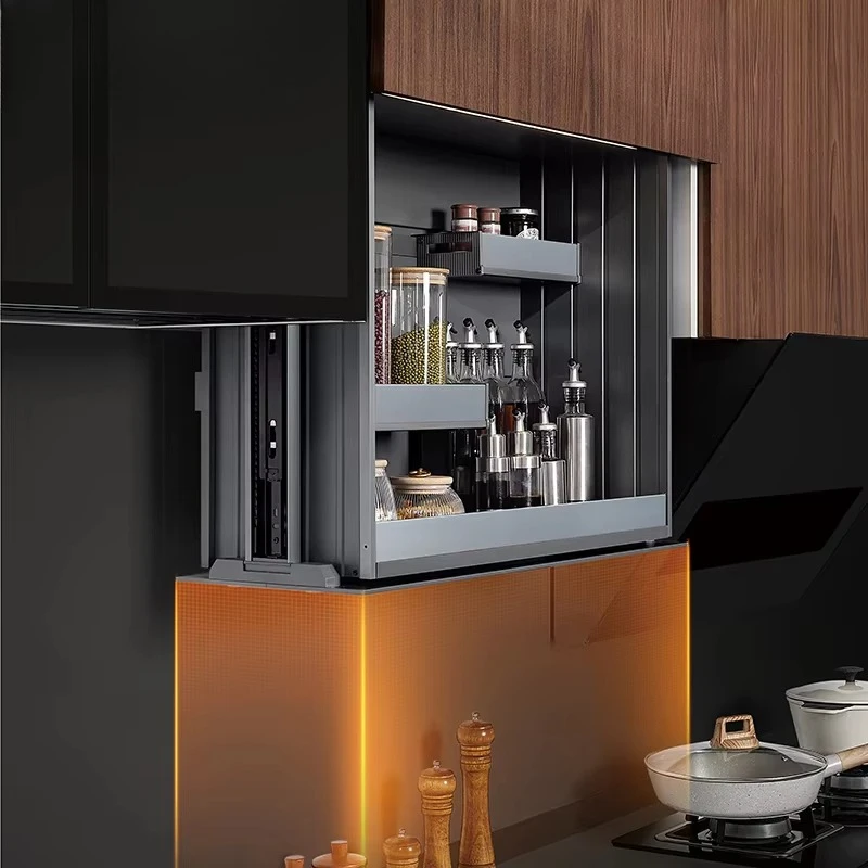 

3-layer upper and lower sliding storage rack accessories lifting cabinet organizer mechanism drop-down kitchen cabinet