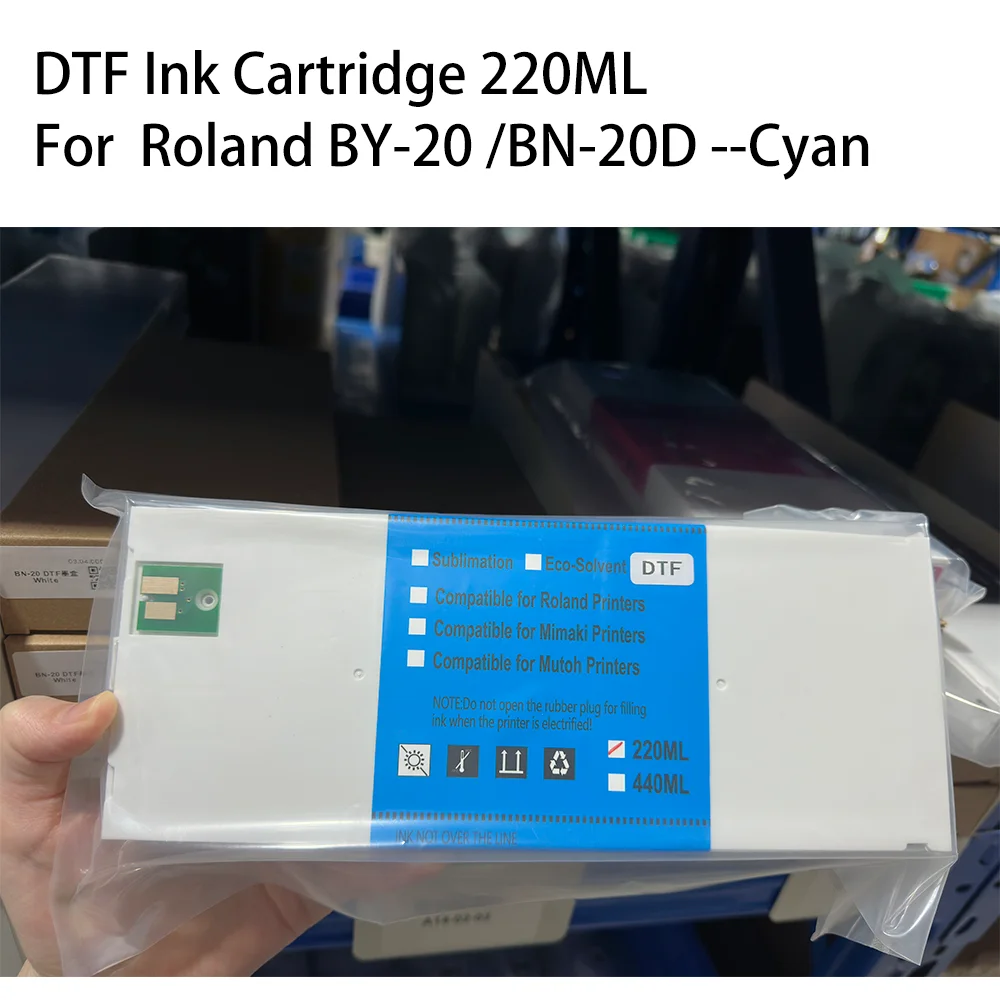 BY-20 BN-20D Wkład atramentowy DTF pełen z 220 ml atramentu DTF z chipem do drukarki Roland BY-20 BY20 BN-20D BN20 BKCMYWH — zdjęcie produktu 5