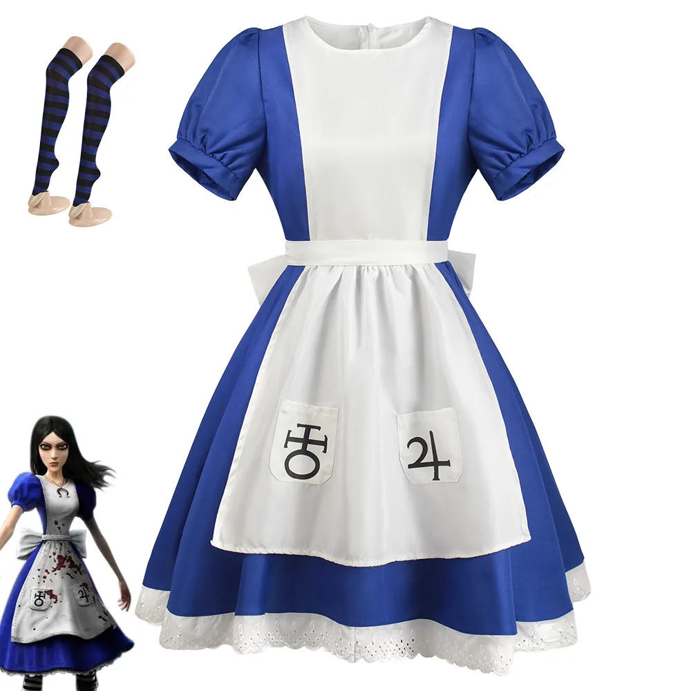 

Game Alice Madness Returns Cosplay Costume Princess Dress Maid Dress Made Halloween Party Maid Dress Apron Socks For Women