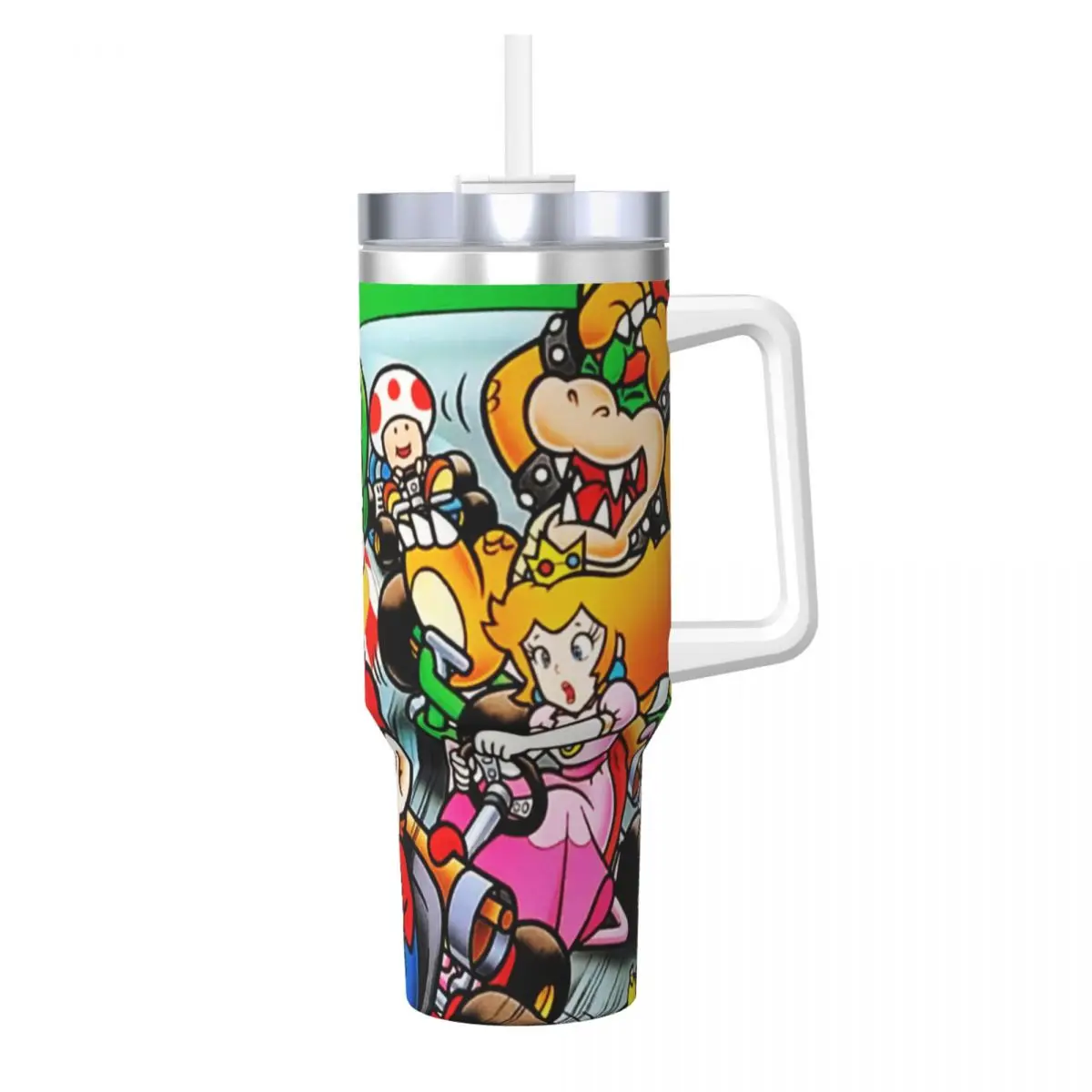 Stainless Steel Tumbler Super Mario Kart Mugs Cup With Straws Camping Cold Hot Water Bottle Heat Preservation 40oz Thermal Cups