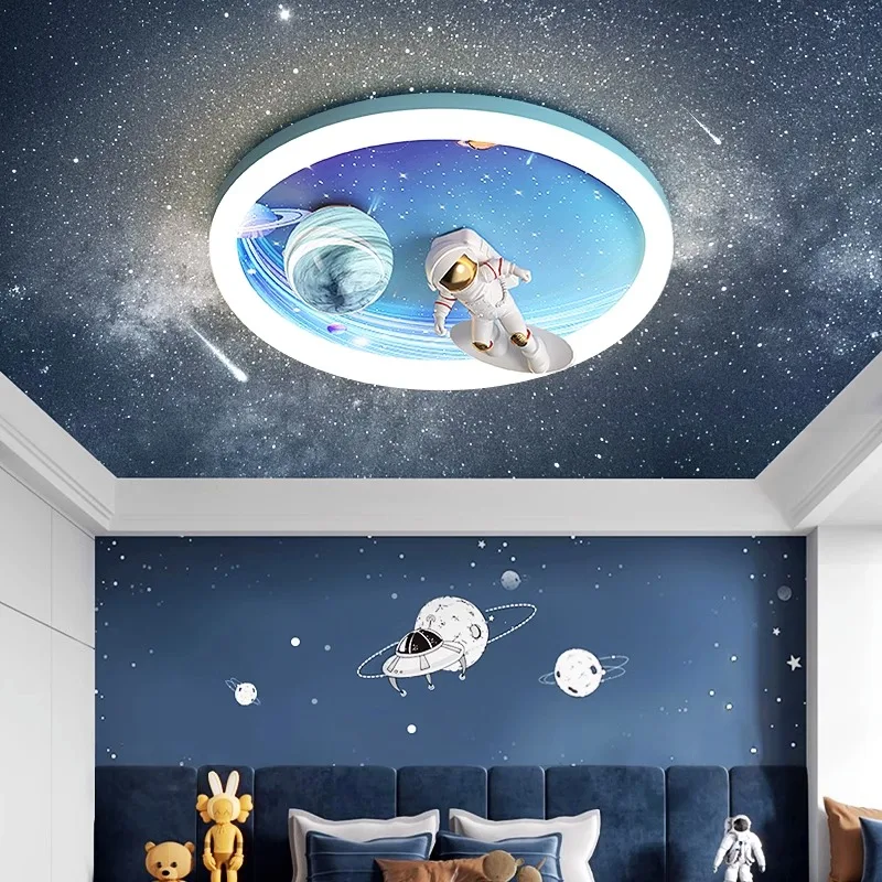 New Cartoon Children\'s Room Light Boy Bedroom Study Ceiling Lamps Girl Planet Spaceman Astronaut Home Deco LED Lighting Fixtures