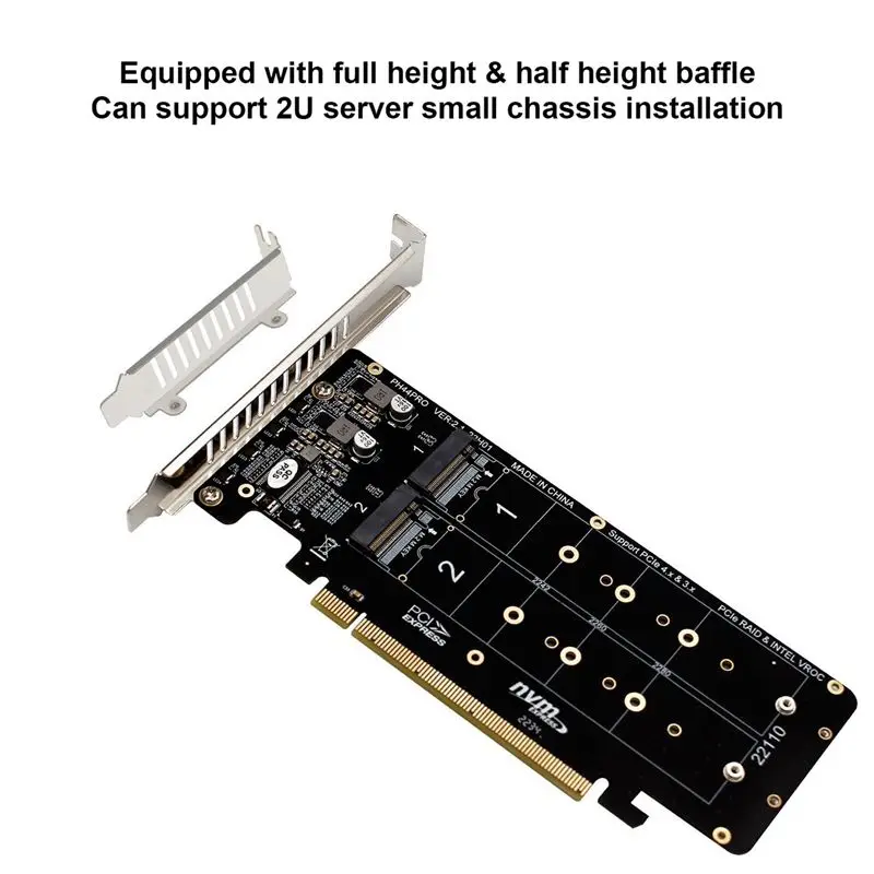 N36R-3X PCIE X16 To M.2 M-Key Nvmex4 SSD 2U Server Riser Card Double-Sided 4-Disk NVME RAID PCI-EX16 Split Card