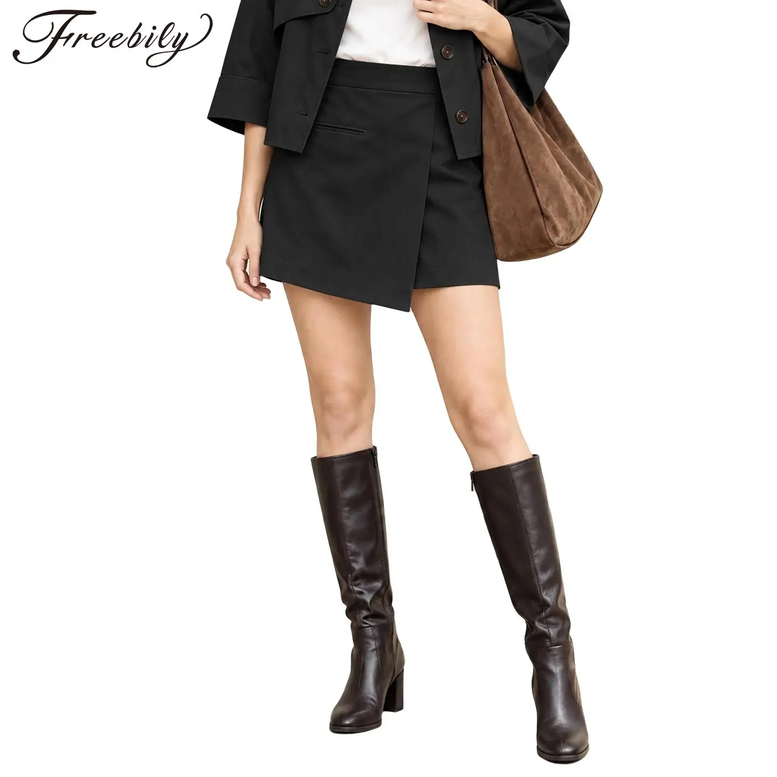Fashionable Women Shorts Skirt Elastic Back Waist Asymmetrical Skort for Casual Daily Life Outdoor Skirts Lady Streetwear