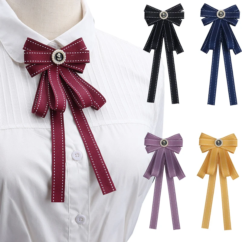 

New Ribbon Brooches Pin Bow Tie Vintage Collar Black Blue Bowknot White Shirt Necktie Clip Women School Girls Boys Clothes Ties