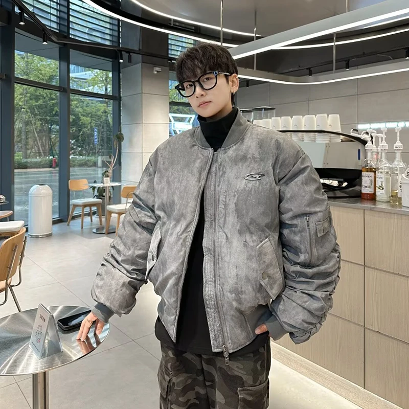 FEWQ pleated design baseball suit cotton coat American winter jacket 2024 long sleeve zipper Korea fashion male tops