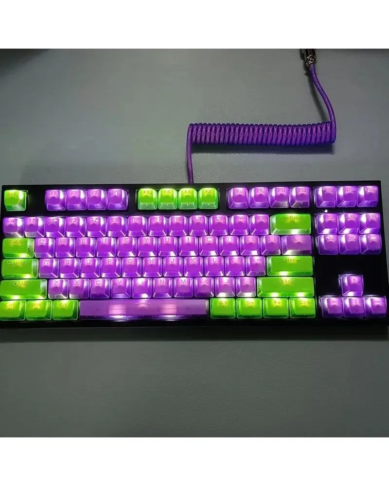see through purple and green durable pbt keycaps set high quality for gaming mechanical keyboards