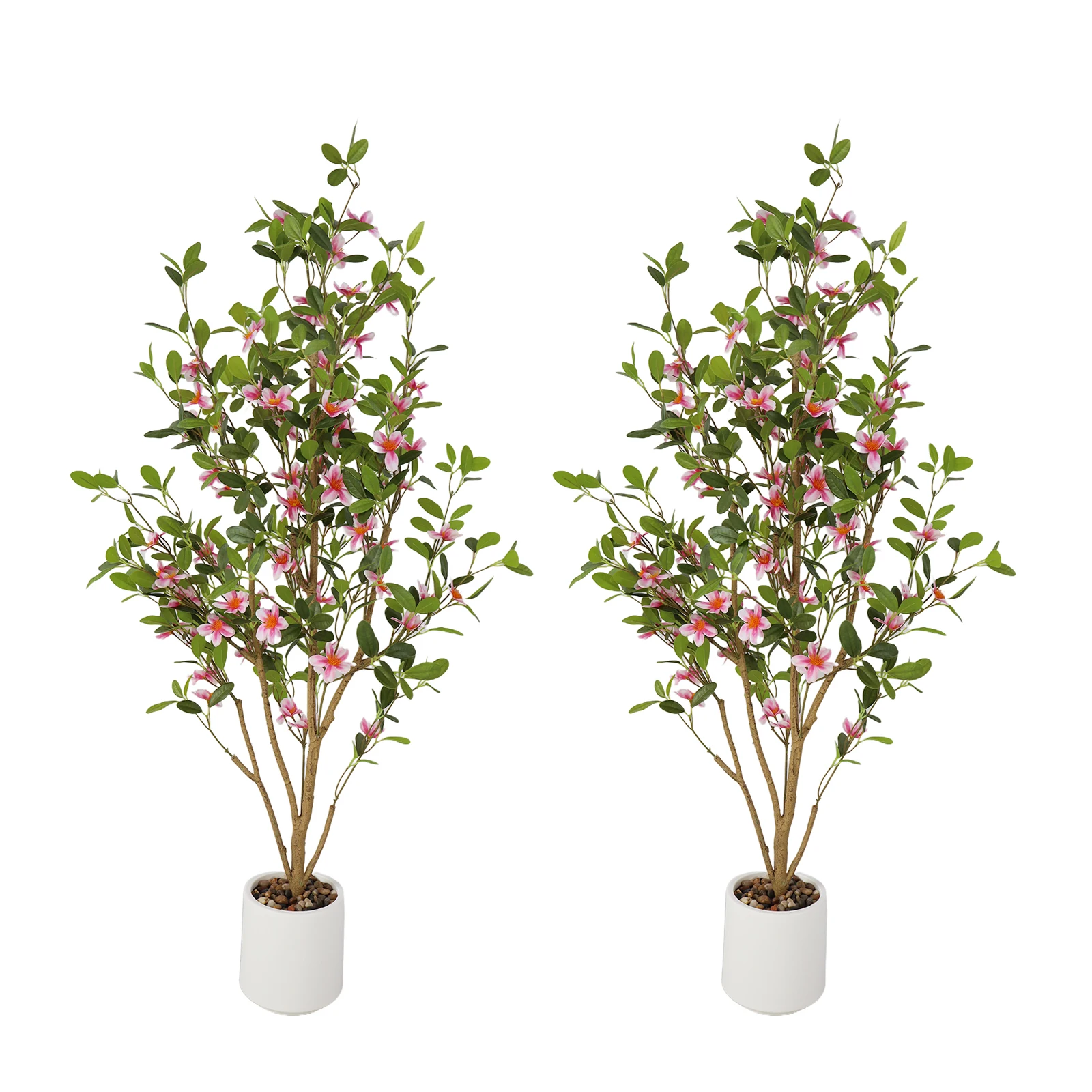

2PCS 120CM Artificial Minimalist Citrus Tree with Lifelike Leaves Pink Flowers Faux Tree with Realistic Trunks for Home Decor