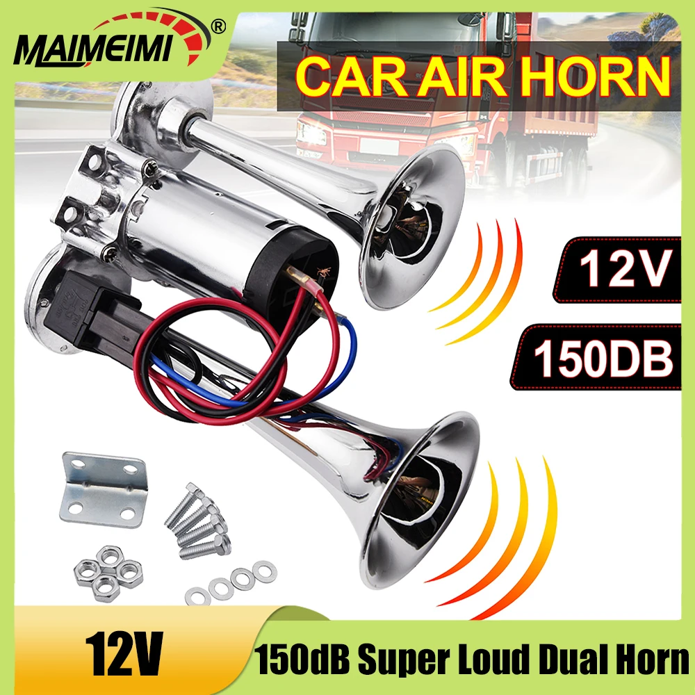 

150db Super Loud Horn Car Electric Air Horn Dual Trumpets Speaker Auto Horns Siren Sound Alarm for Car Truck Boat Motorcycle