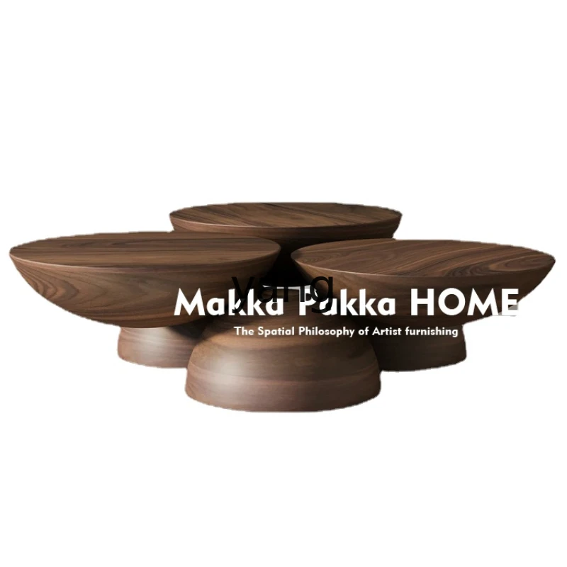 Yjq Mid-Ancient Misty Style round Coffee Table Designed by a Maestro Minimalist Walnut Color Shaped Solid Wood round