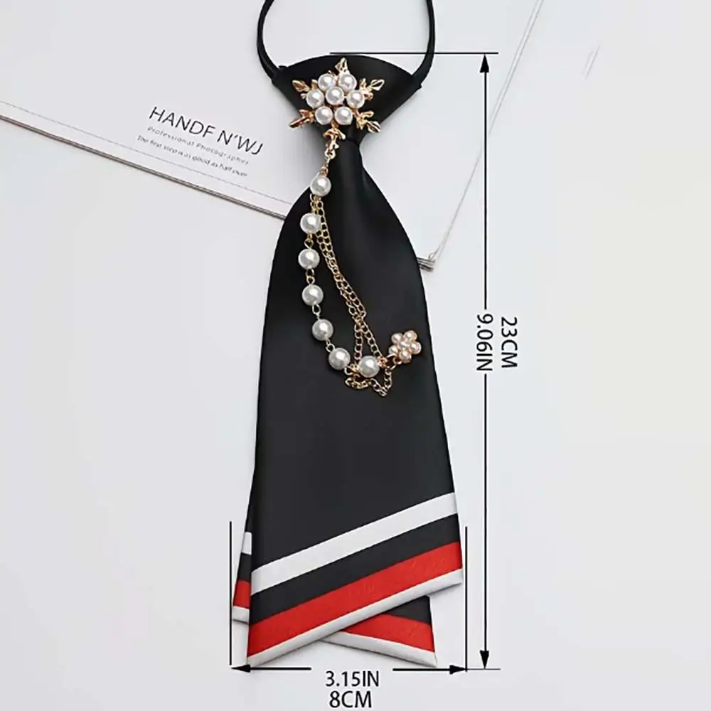 pearl-chain-tieless-satin-shirt-college-style-small-tie-jk-uniform-shirt-accessory-vintage-striped-women's-fashion