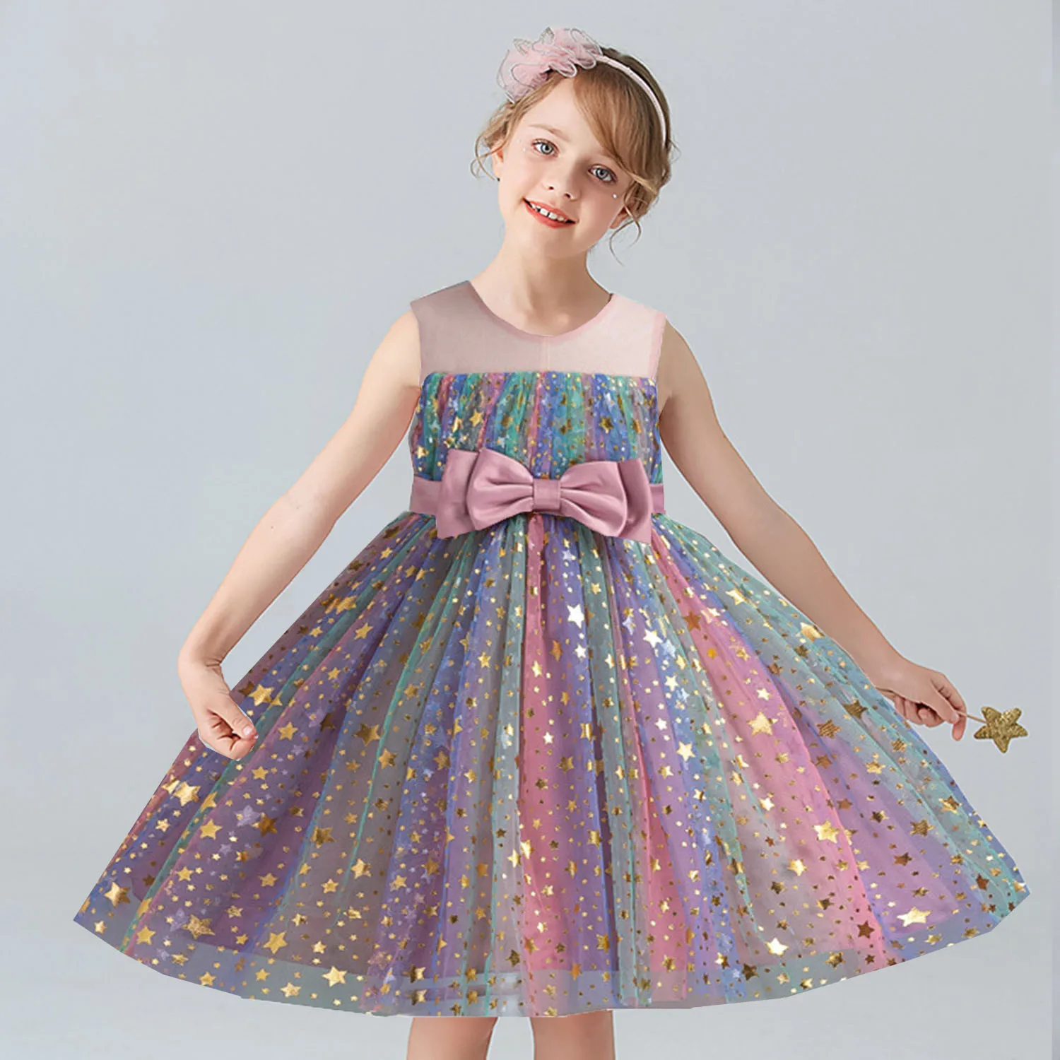 Elizabeth Fashion-vestido de fiesta de cumpleaños para niñas pequeñas y grandes de 2 a 10 años, brillante, estrella, flores, desfile, vacaciones