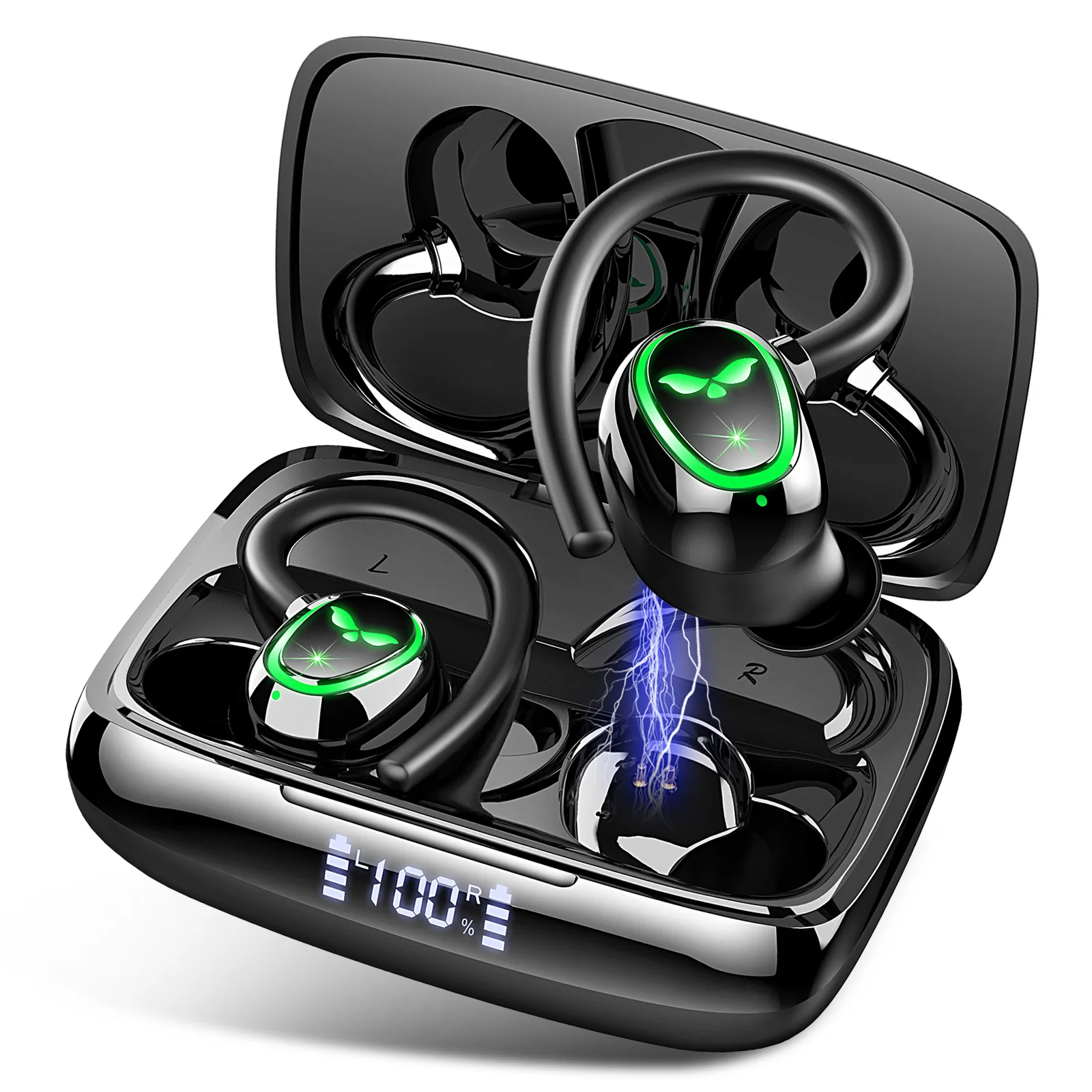 Wireless Earbuds, Bluetooth 5.3 Headphones with Dual Mic, 48H Playtime LED Display Wireless Sports Headphones.