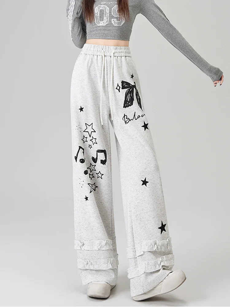 Jmprs Streetwear Print Y2K Sweatpants Women Loose Hip Hop High Waist Straight Trousers American Vintage Fall Harajuku Stars Pant