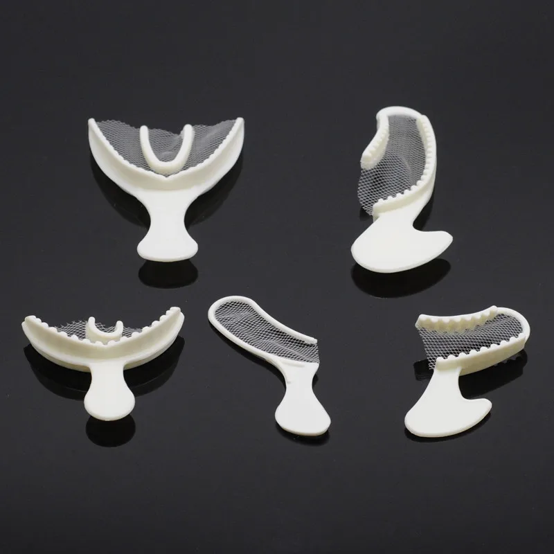 5Pcs Disposable Dental Impression Tray With Net Wide Occlusal Plane Strong Plastic Bite Registration Trays 5 Sizes Available