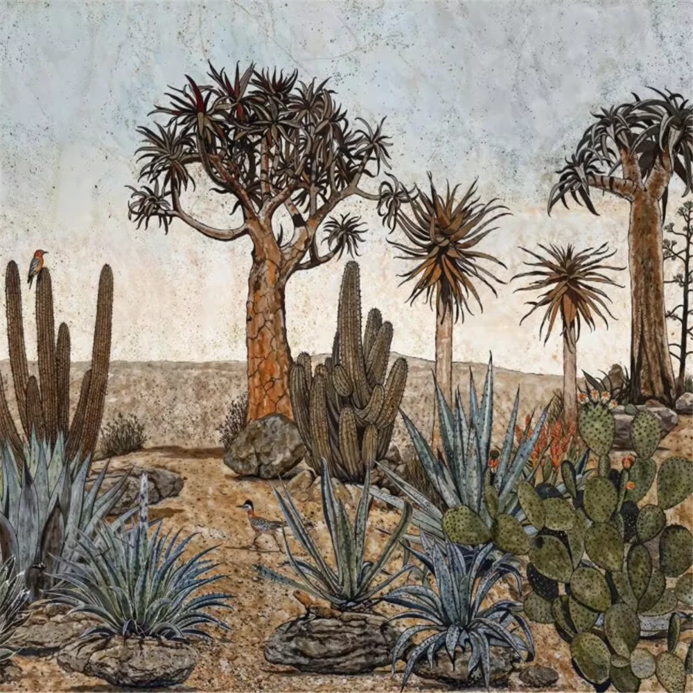 

Индивидуальные обои с нордическими кактусами для гостиной, дивана, телевизора, фонового изображения, настенного покрытия, художественные обои, наклейка для домашнего декора