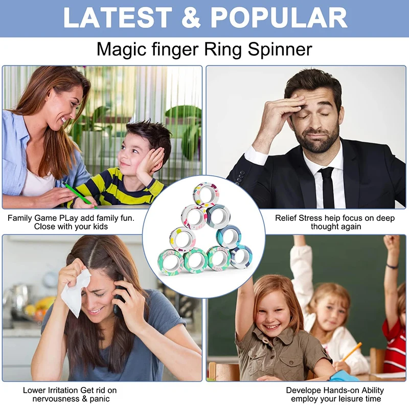 3 個の新しいアップグレードフィジェット磁気リング抗ストレスおもちゃカラフルな磁石スピナーリングストレスを軽減指先のおもちゃ大人用