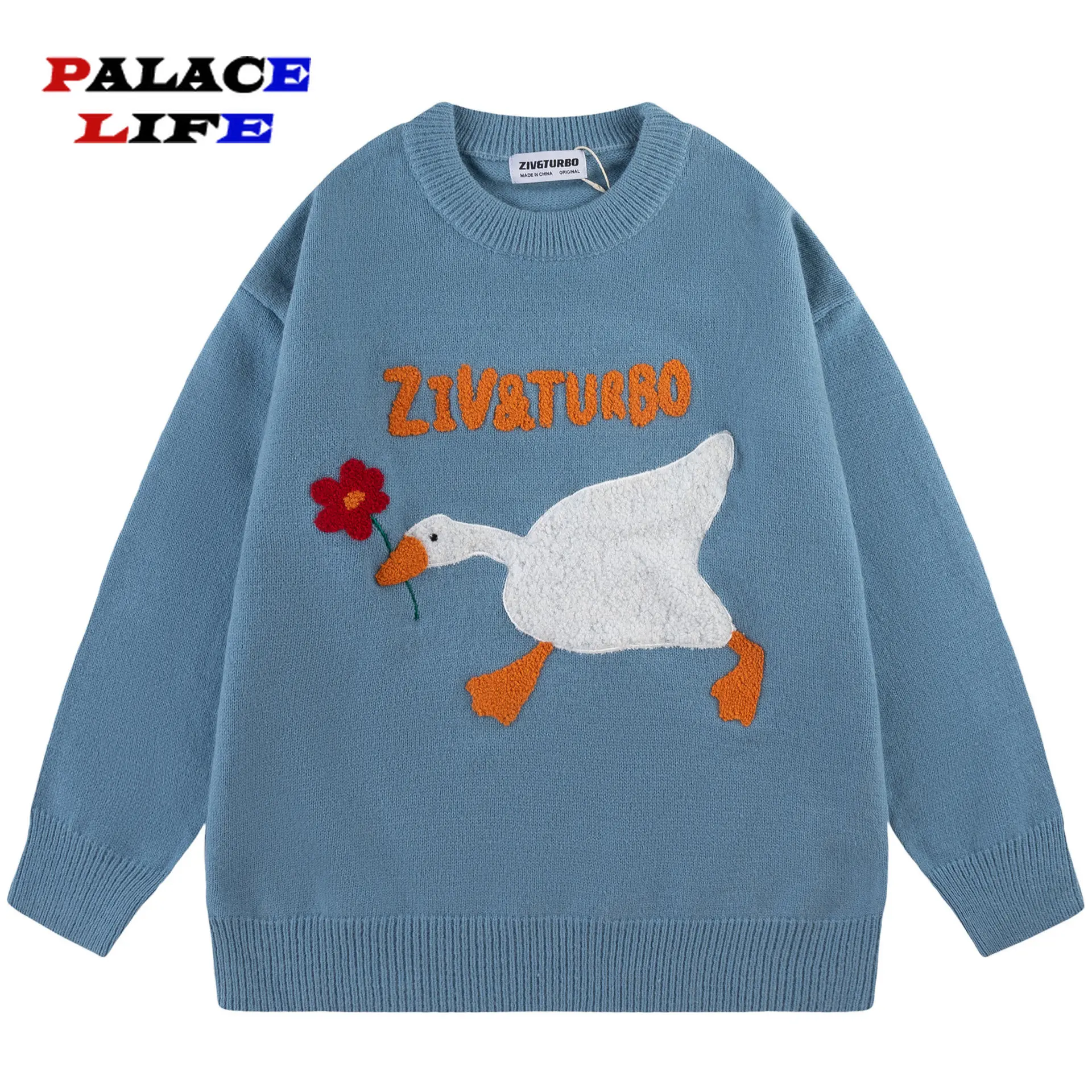 

Men Streetwear Sweater Cute Letter Duck Flocking Knitted Sweater 2022 Autumn Fashion Harajuku Cotton Casual Pullover Sweater Top