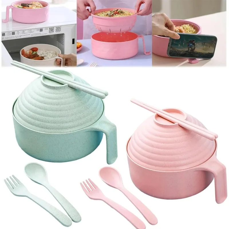 Microwavable Ramen Bowl Set with Chopsticks Cooker Bowl And Lid for Instant Noodles - Kitchen Cooking Accessory