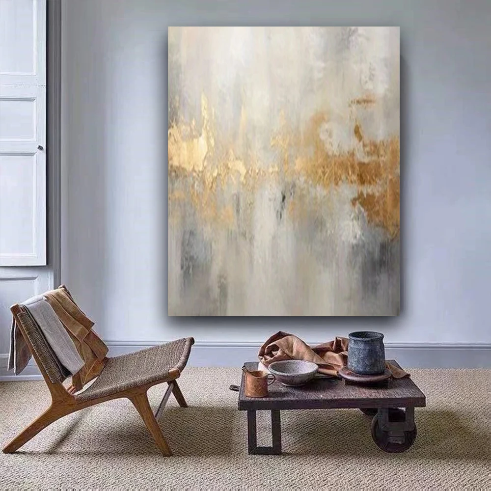 

Selling Art Wall Image For Home Decor Hand Drawn Canvas Oil Painting Custom Abstract Gold Foil Poster For Living Room Picture