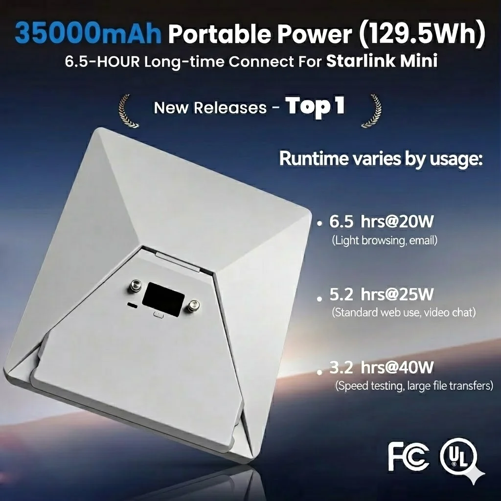Nieuwe 35000mAh 129Wh High Power Powerbank voor Starlink Mini Pd USB-C LCD Display Draagbare Batterij Smart App DC Kabel Draagbare Oplader - afbeelding 2
