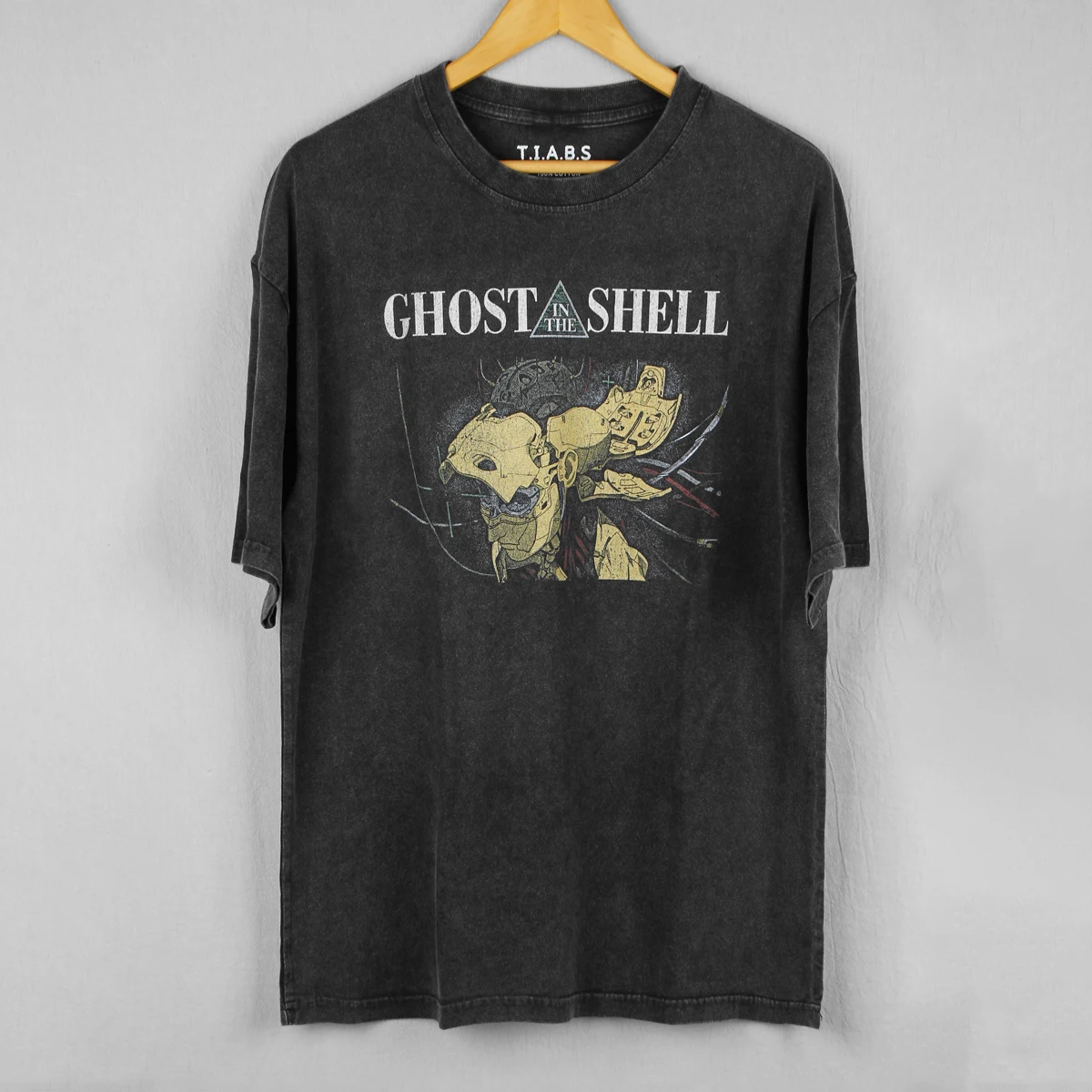 Ghost in the Shell T-Shirt Japanese Anime Masamune Shirow Akira Washed Loose Drop Shoulder Retro Men Summer Cotton Tee Shirt