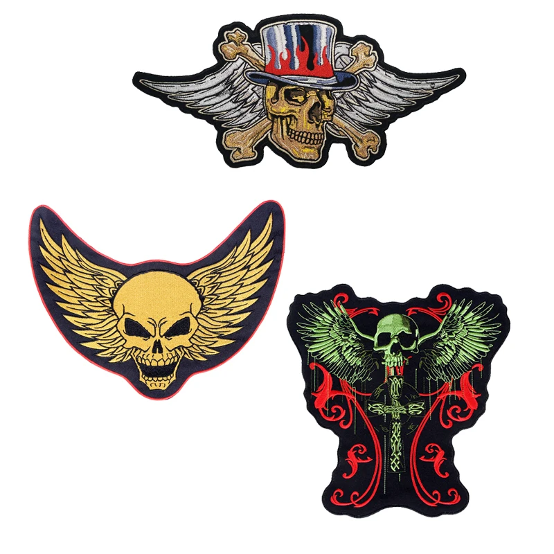 Flying Skull  Large Embroidery Patches For Clothing Emblem Applique Jacket Back Vest Biker Clothes Garment Accessories Sew On