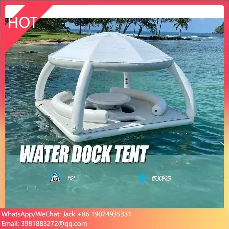 Factory Favorite 2025 Custom Inflatable Water Game Floating Party Bana Raft Island Platform Dock Tent For Sale