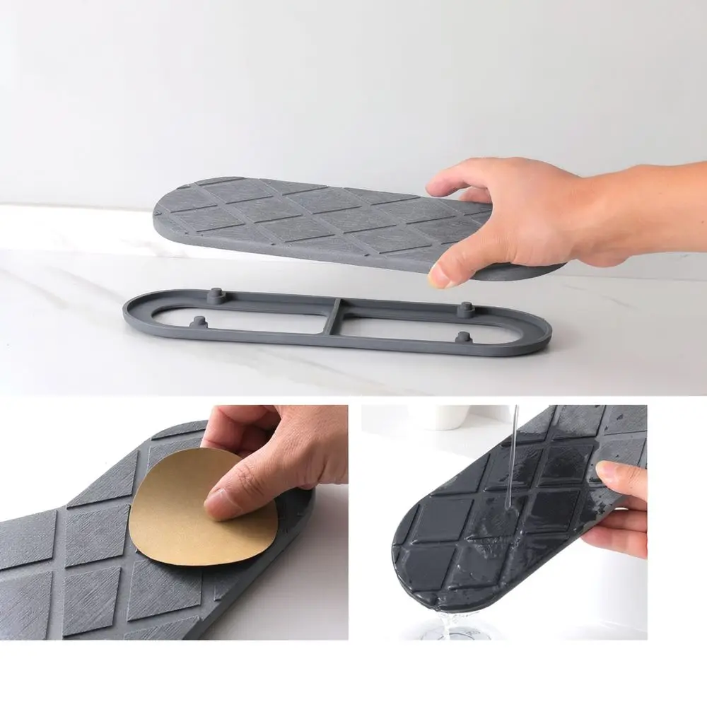For Pernuo Diatomite Silicone Drying Mat Bathroom Sink Tray Kitchen Countertop Organizer Fast Dry Water Absorbing Dish Pad