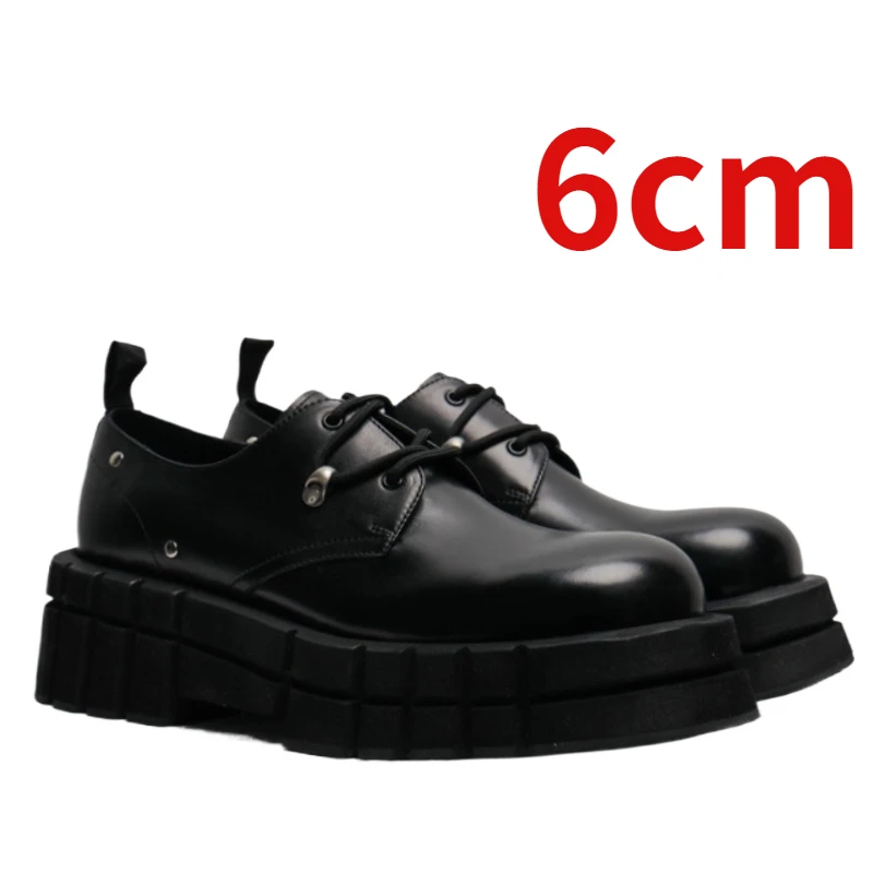 

Derby Shoes for Men's Rivets Design's 6cm Height Increasing Shoes Genuine Leather Comfortable Thick Platform Daily Casual Shoes