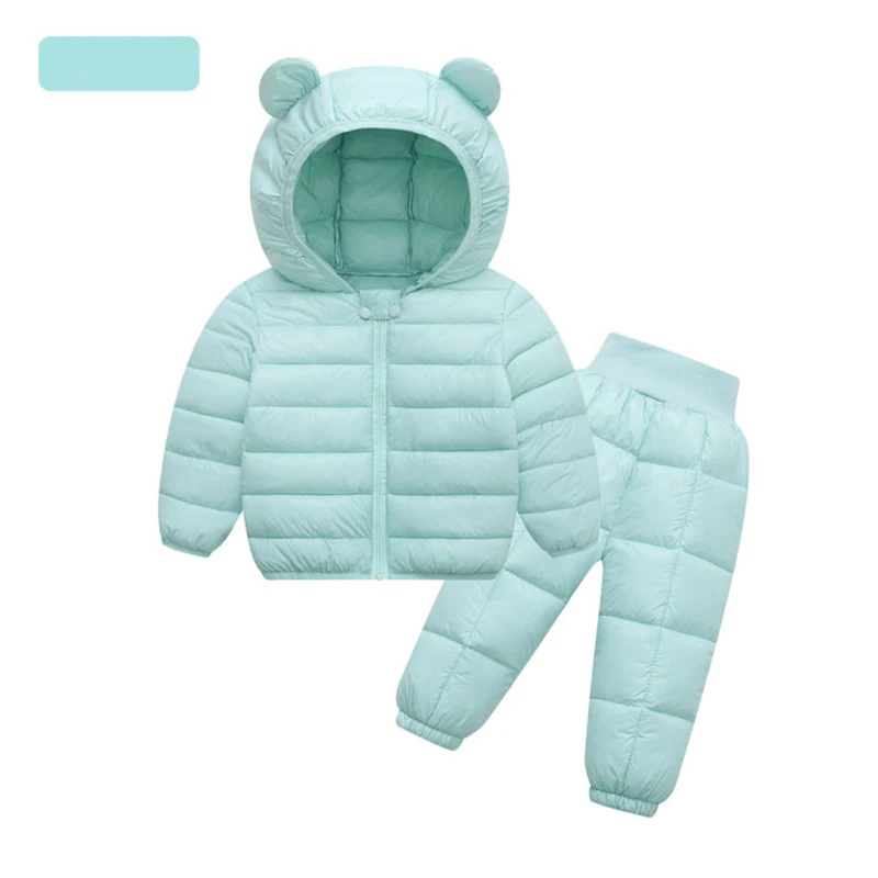 New Winter Thick Keep Warm Girls Clothing Set Bright Fabric Hooded Jacket+Pants 2Pcs Suit For Kids Children Cold Outfit