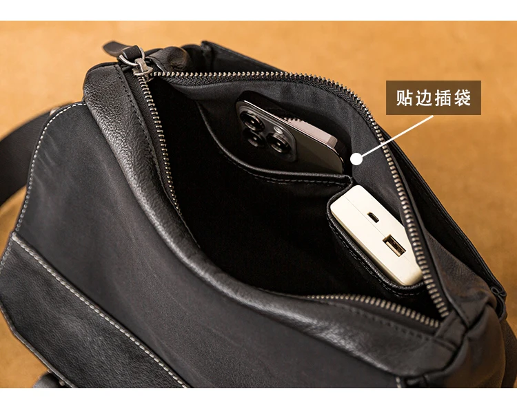 leisure luxury sports handmade genuine leather men's shoulder bag Weekend outdoor daily travel cow leather black crossbody bag