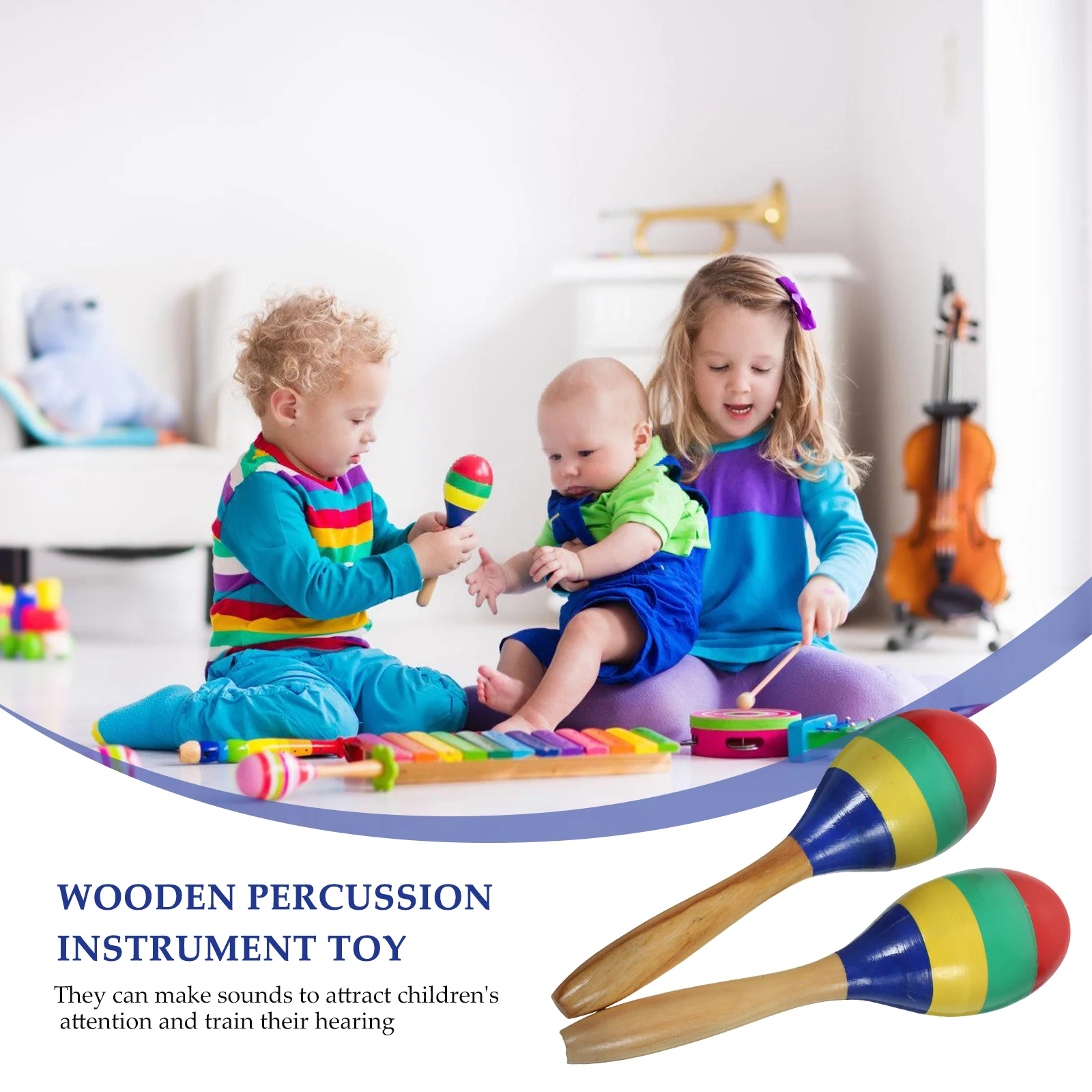 2 stücke 6 cm Bunte Holz Sand Maracas Kinder Musical Spielzeug Glatte Kante Baby Percussion Spielzeug Holz Hammer Spielzeug