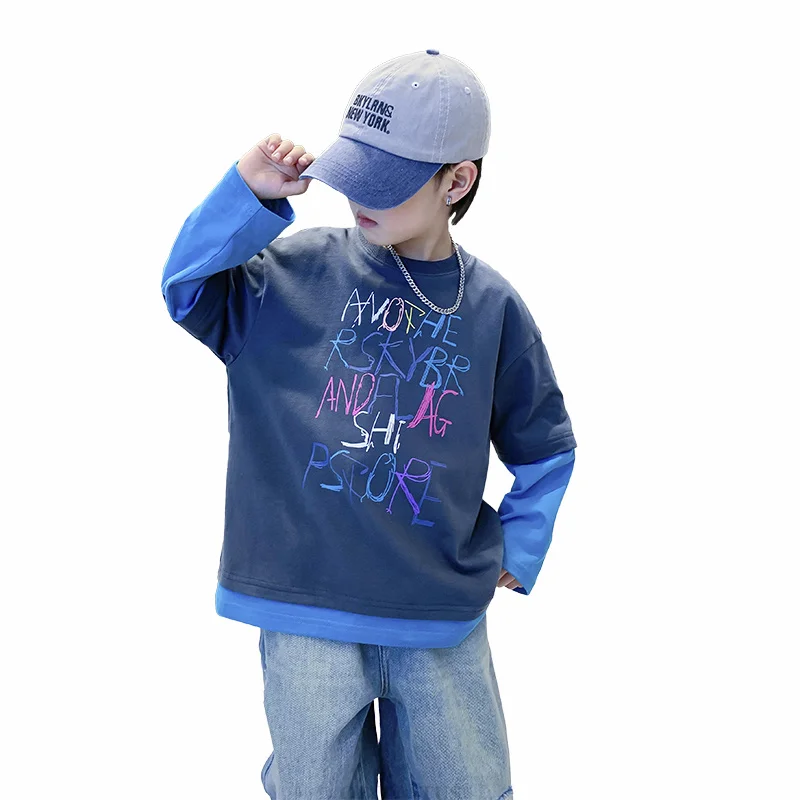 Spring Children Two Piece Long Sleeve Sweatshirt For Boys Fashion Spring Cotton T-shirt Outfit Clothes Kids Teenager Casual Tops