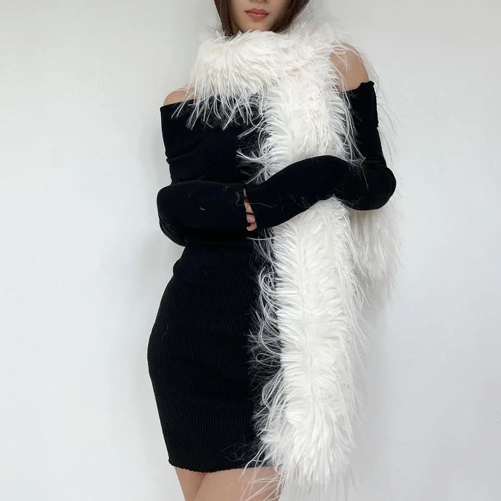

Y2K Girl Scarf Dress Shawl Thick Scarf Plush Long Strip Scarf Imitation Mink Fur Warm Korean Designer Runway Style Fashion Shawl