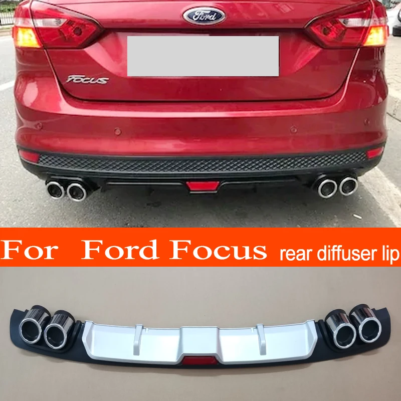 Focus 3 HB SD ABS Plastic Silver / Black Car Rear Bumper Rear Diffuser Spoiler Lip for Ford Focus 3 HB SD