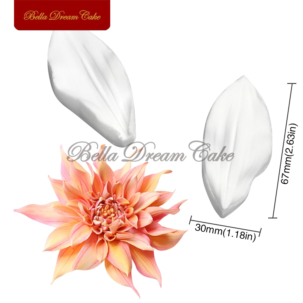 2pcs/set Mini Dahlia Petal Design Silicone Veiner Mold 3D Fondant Flower Clay Mould DIY Wedding Cake Decorating Tools Bakeware