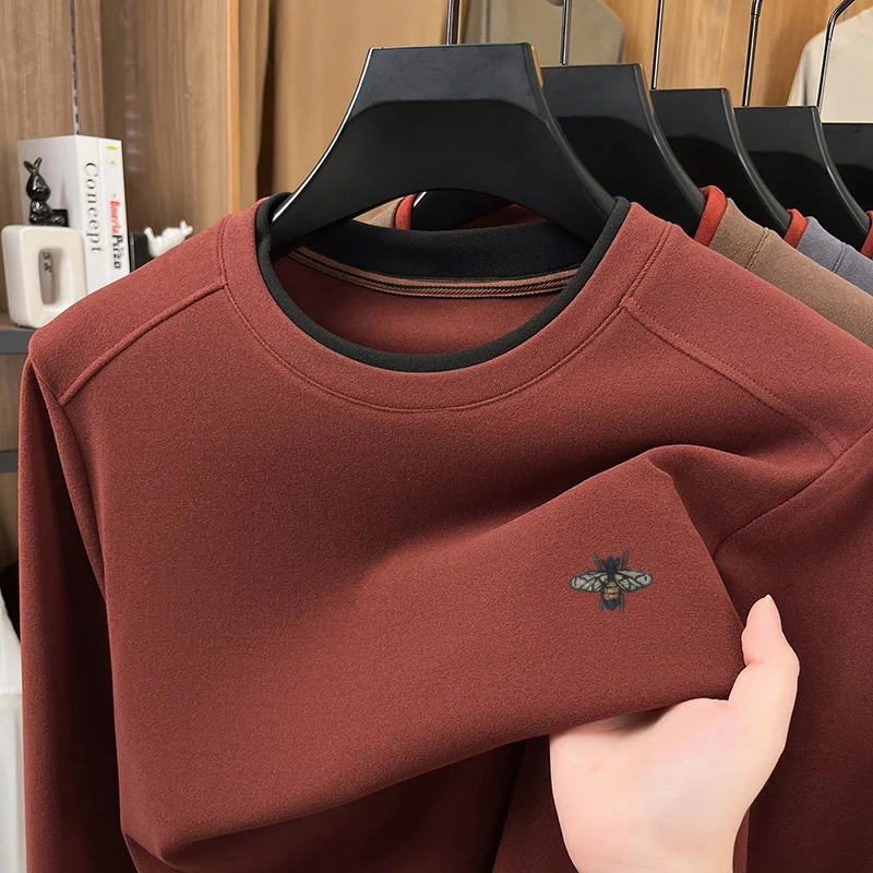 Marke High End männer Oansatz Doppel Flanell Langarm T-Shirt Heiße Verkäufe Herbst Koreanische Version Bee Drucken Warme Mode männer tragen