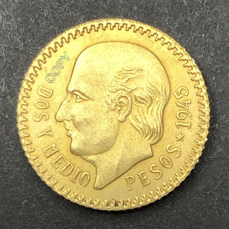 1945 Mexican 15.5mm 2.5 peso gold coin, eagle bite snake replica collection commemorative medal, old money, challenge coin, gift