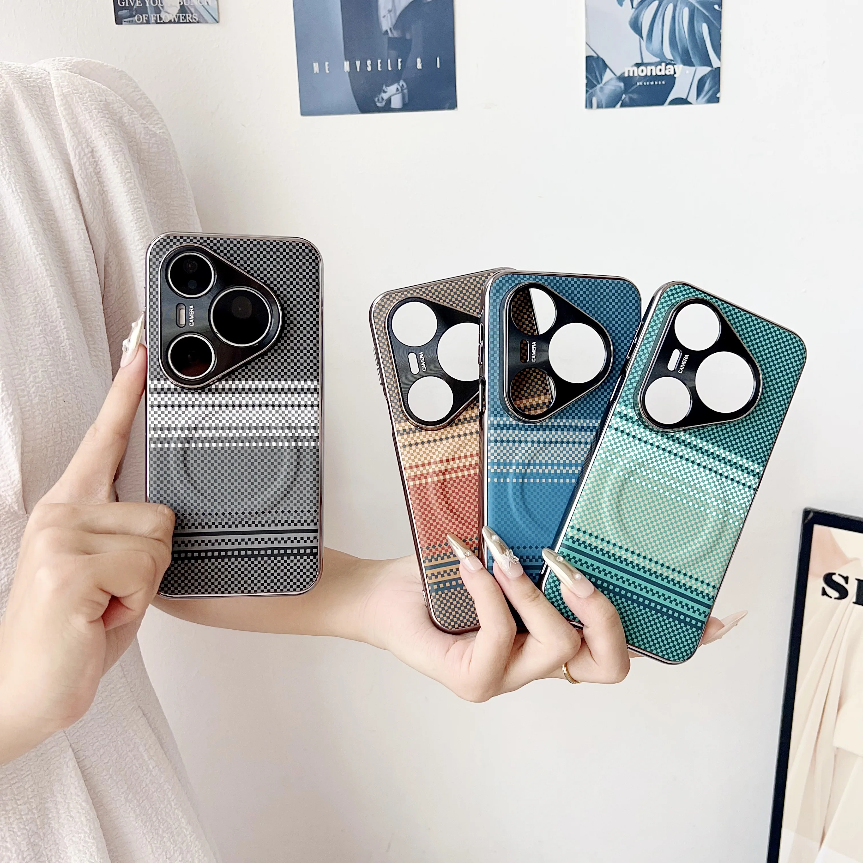 Para Huawei Pura 80 Ultra Funda de lujo galvanizada textura cuadrada Funda magnética para Huawei Pura80 Pro Plus Funda a prueba de golpes