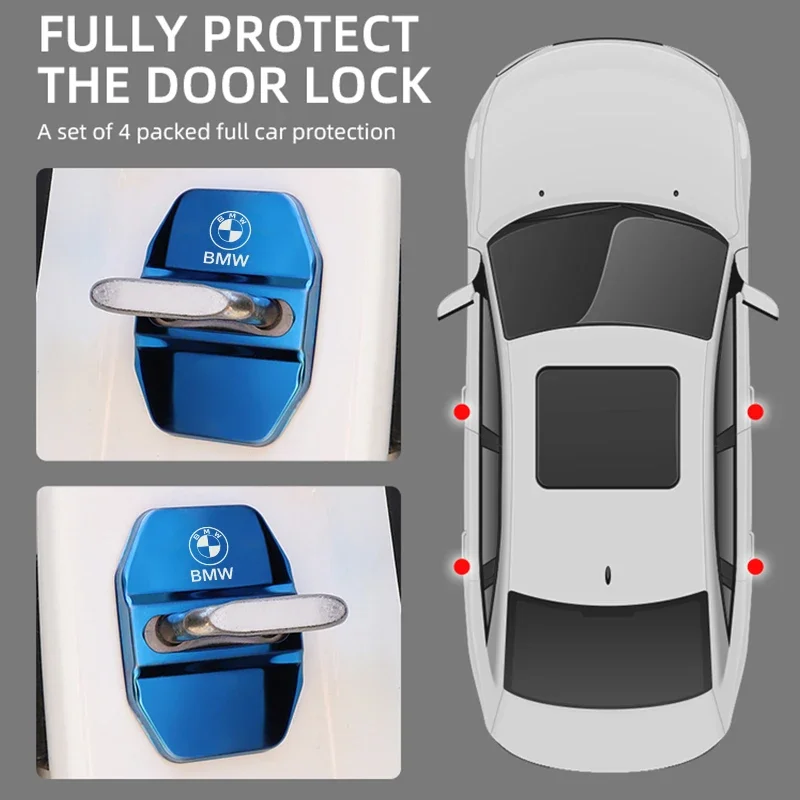 4PCS Car Door Lock Cover For BMW 1 2 3 5 7 Series M POWER X1 X3 X5 X6 G20 G30 G11 Stainless Steel Protective Cover Accessories image 3