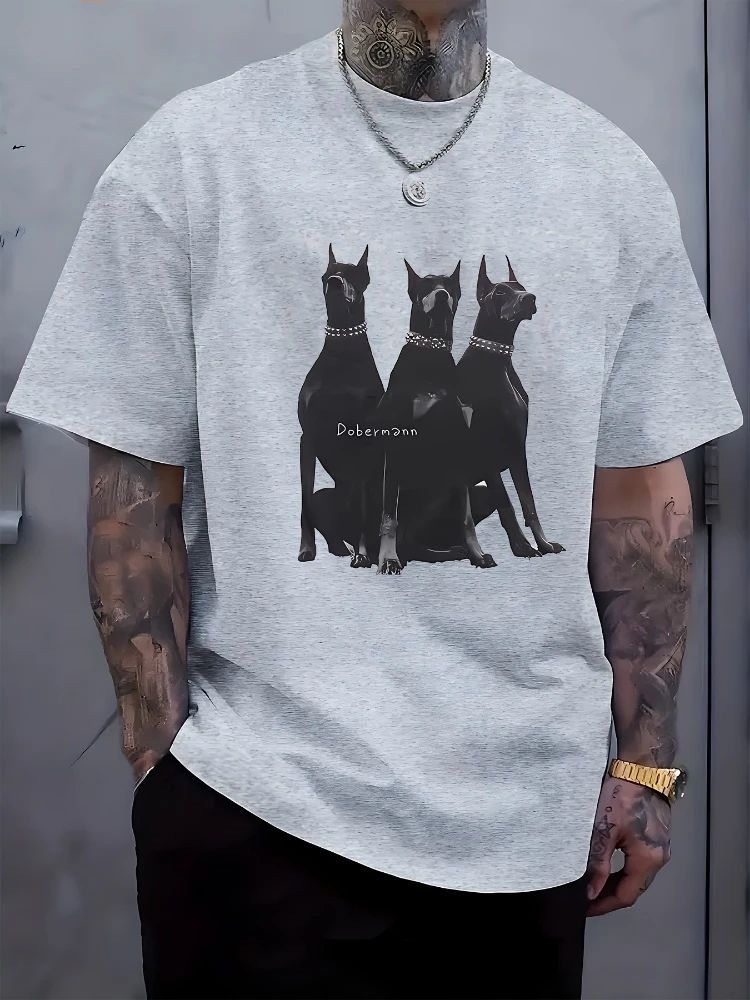 

Doberman pattern design -100% cotton summer O-neck short sleeve casual printed men's T-shirt.