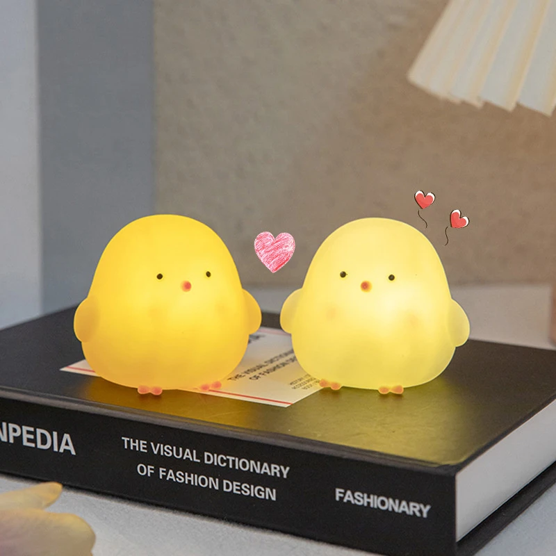 Cute Fat Yellow Chicken LED Small Night Light Soft Warm Light Children\'s Bedroom Bedside Lamp Boy Girl Desktop Decoration Gift