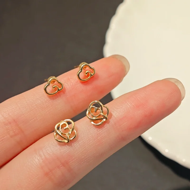 Cute Small Rose Flower Stud Earrings Metal Cloud Earring for Women Girls Daily Jewelry boucle d oreille femme tendance 2025