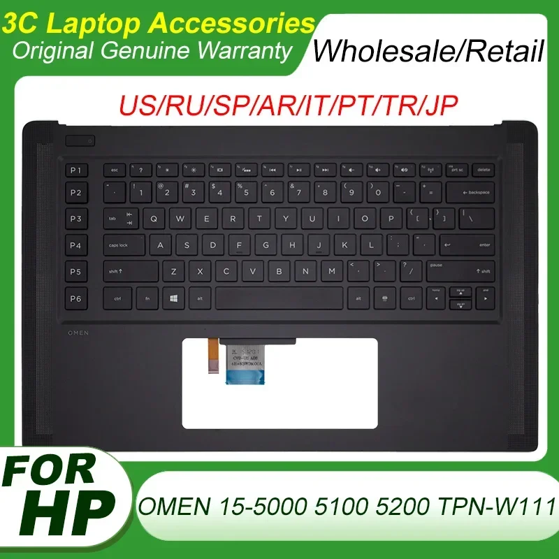 Original New Laptop US Russian Spain Keyboard For HP OMEN 15 5100 TPN-W111 Palmrest Upper Top Case Backlit 788598-001 788603-001