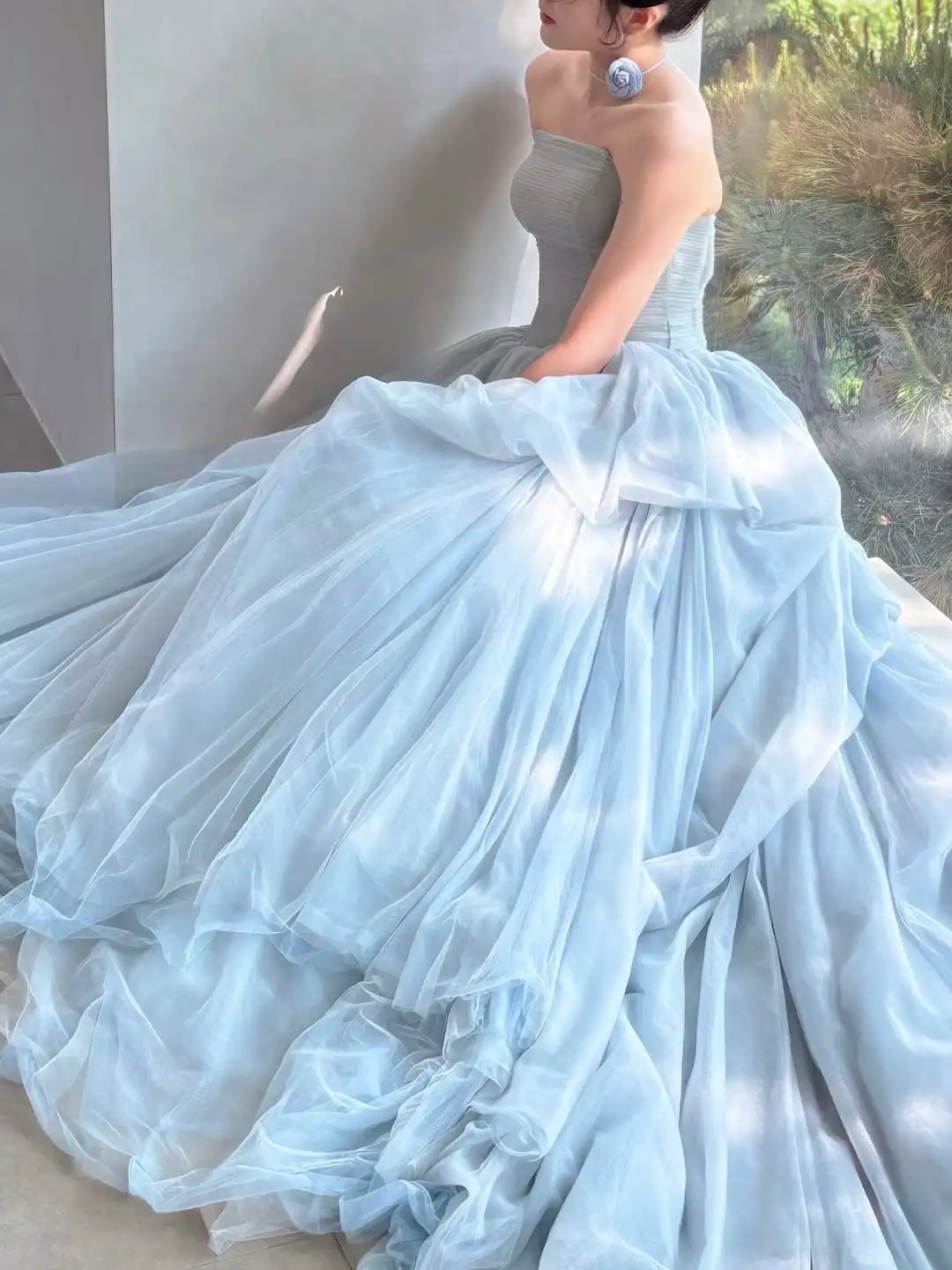 Sondr Fairy Blue Brautkleider Koreanische A-Linie Flauschiges Brautkleid Korsett Empfangskleider Hochzeit Snap Kleider Partykleid